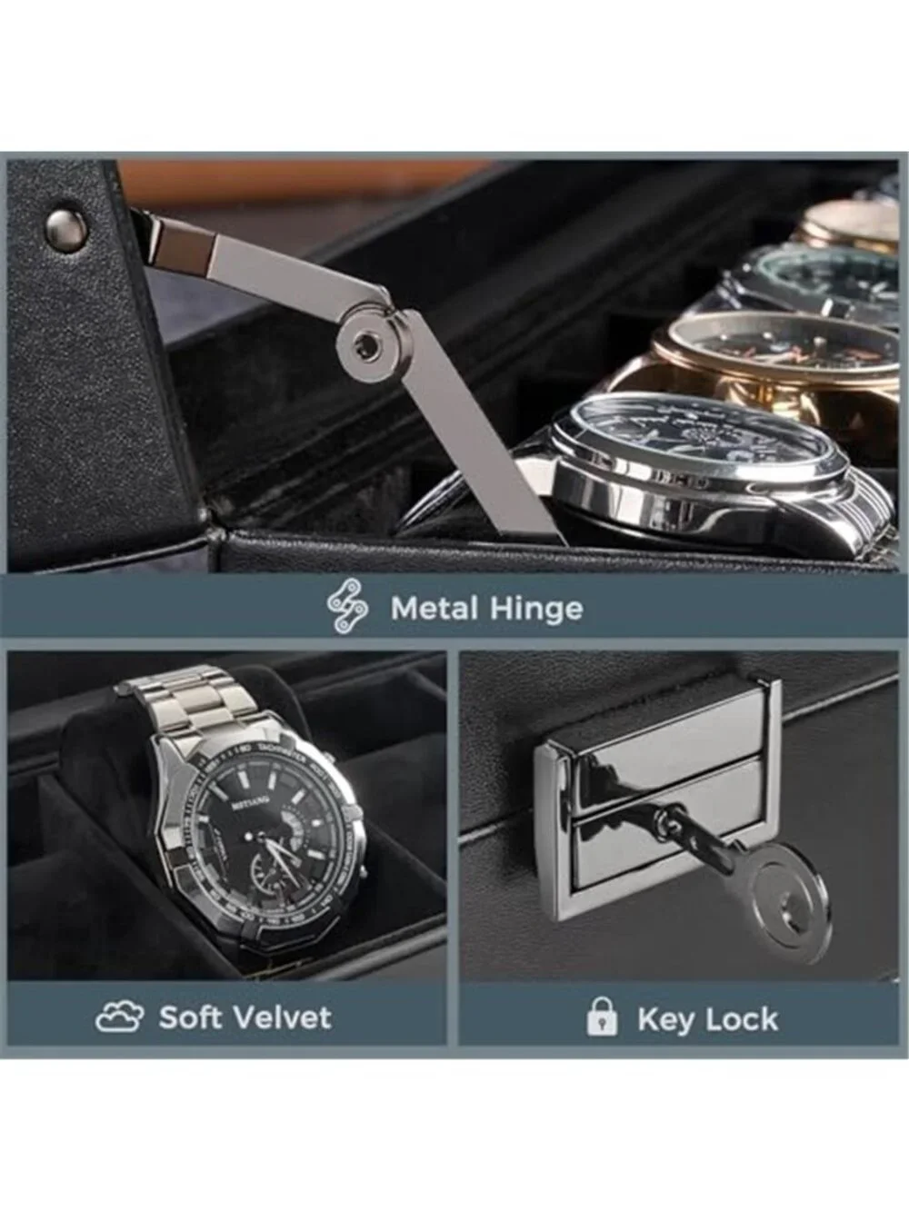 6 Slots Watch Case Box for Men AllBlack